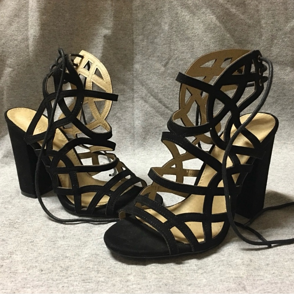 Charlotte Russe Black Strappy Block Heels
